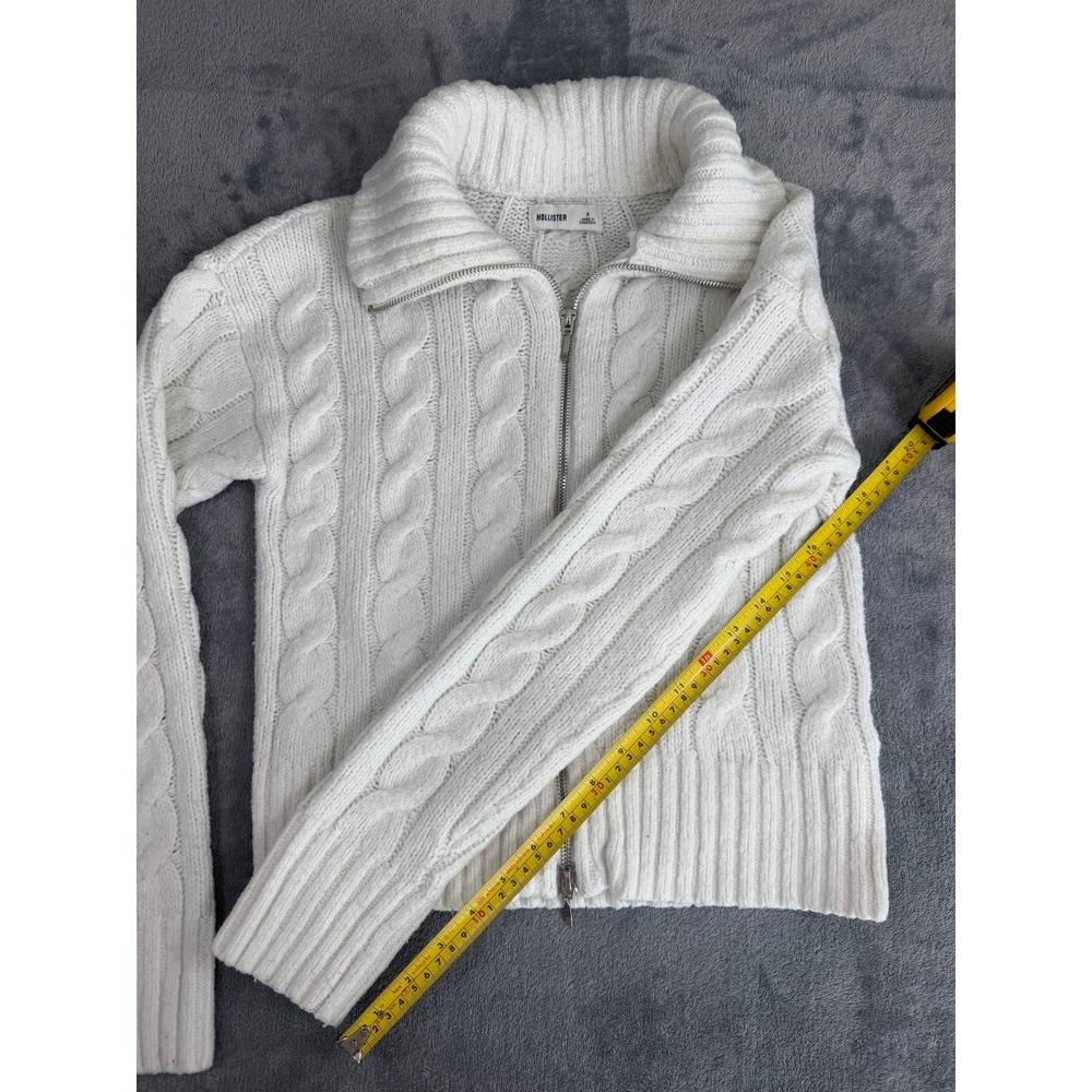 Hollister White Cable Knit Zip-Up Sweater Jacket Cardigan Preppy Academia Y2K S - Picture 10 of 11